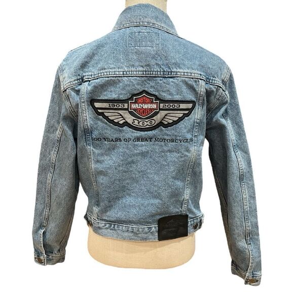 Vintage Harley Davidson Light Wash 100 Years Denim Jacket M - Picture 1 of 8